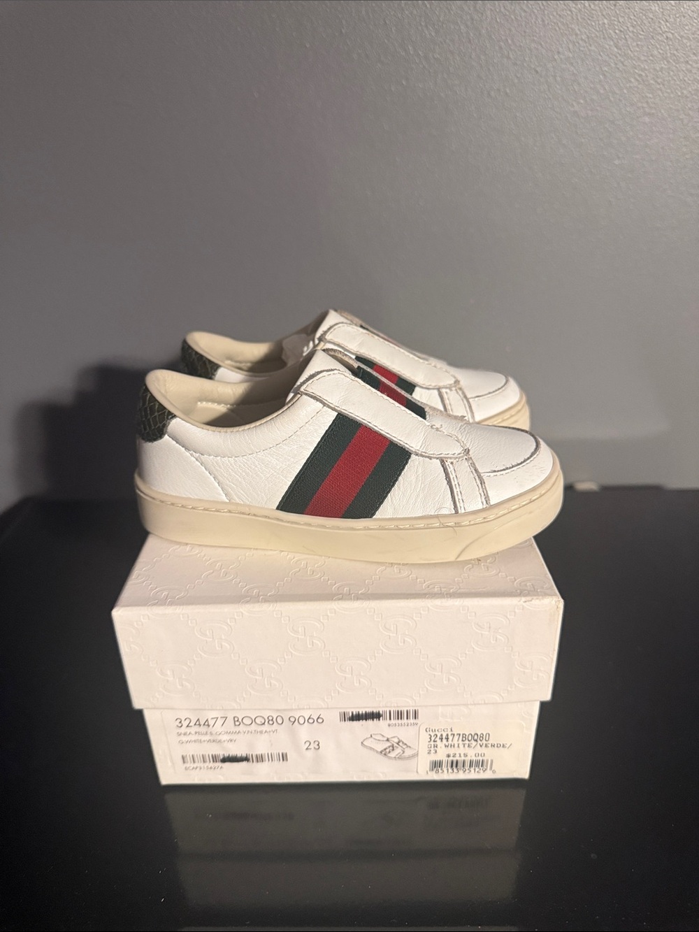 Gucci White Leather Kids Sneakers with Red & Green Stripe